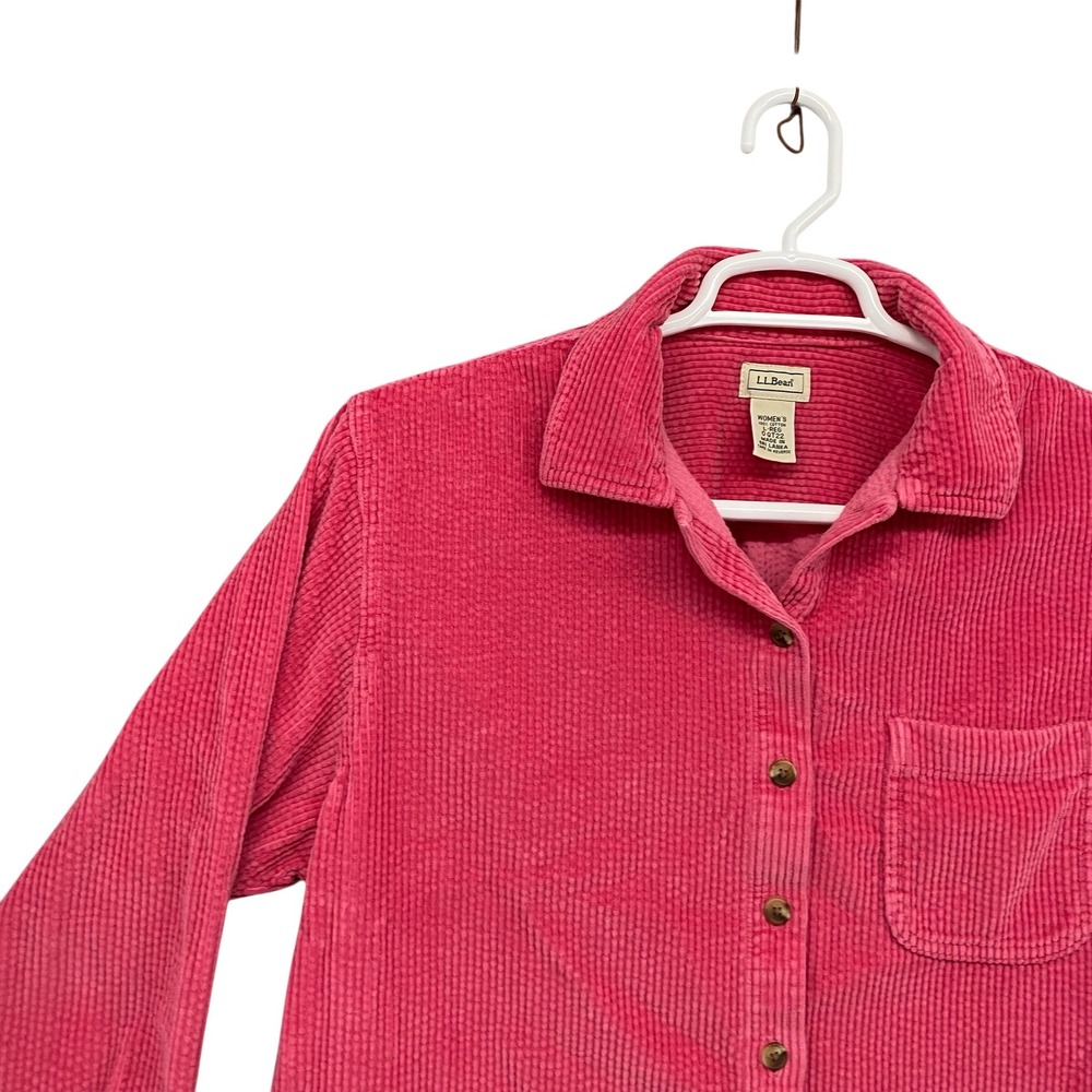 LL Bean Pink Corduroy Shirt Womens Large Regular Wide Wale Cotton Button Down L - Picture 7 of 9